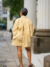 Two Piece Sets Turn Down Collar Full Sleeve Shirt Striped Short Pants Elastic Waist