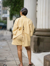 Two Piece Sets Turn Down Collar Full Sleeve Shirt Striped Short Pants Elastic Waist