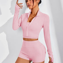 Women's quick drying and breathable three piece exercise and yoga suit: High Waisted Shorts, Vest, and Jacket