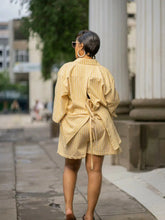Two Piece Sets Turn Down Collar Full Sleeve Shirt Striped Short Pants Elastic Waist