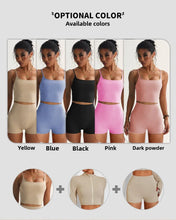 Women's quick drying and breathable three piece exercise and yoga suit: High Waisted Shorts, Vest, and Jacket