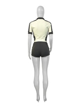 Casual Women Summer Streetwear Paneled Two Tone Slim Sports Short Sleeve Shorts Suits Zip Crop