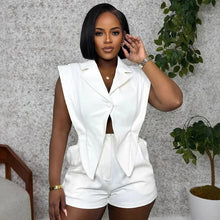 Casual 2 Piece Sleeveless Short Sets with a Single Button Irregular Top and  Matching Shorts