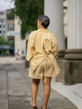 Two Piece Sets Turn Down Collar Full Sleeve Shirt Striped Short Pants Elastic Waist