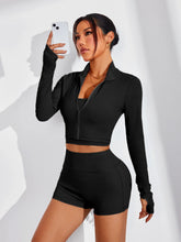 Women's quick drying and breathable three piece exercise and yoga suit: High Waisted Shorts, Vest, and Jacket