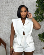 Casual 2 Piece Sleeveless Short Sets with a Single Button Irregular Top and  Matching Shorts