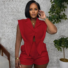 Casual 2 Piece Sleeveless Short Sets with a Single Button Irregular Top and  Matching Shorts