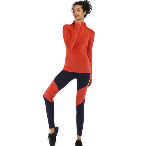 Women Quick Drying Fitness Suit: Hoodie Top Tight Sport Leggings Patchwork Yoga Set for the Gym, Outdoors, and  Running Sportswear