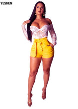 Sexy Fashion High Waist with Sashes Short Pants Plus Size Women Summer Shorts Vintage Active Wear